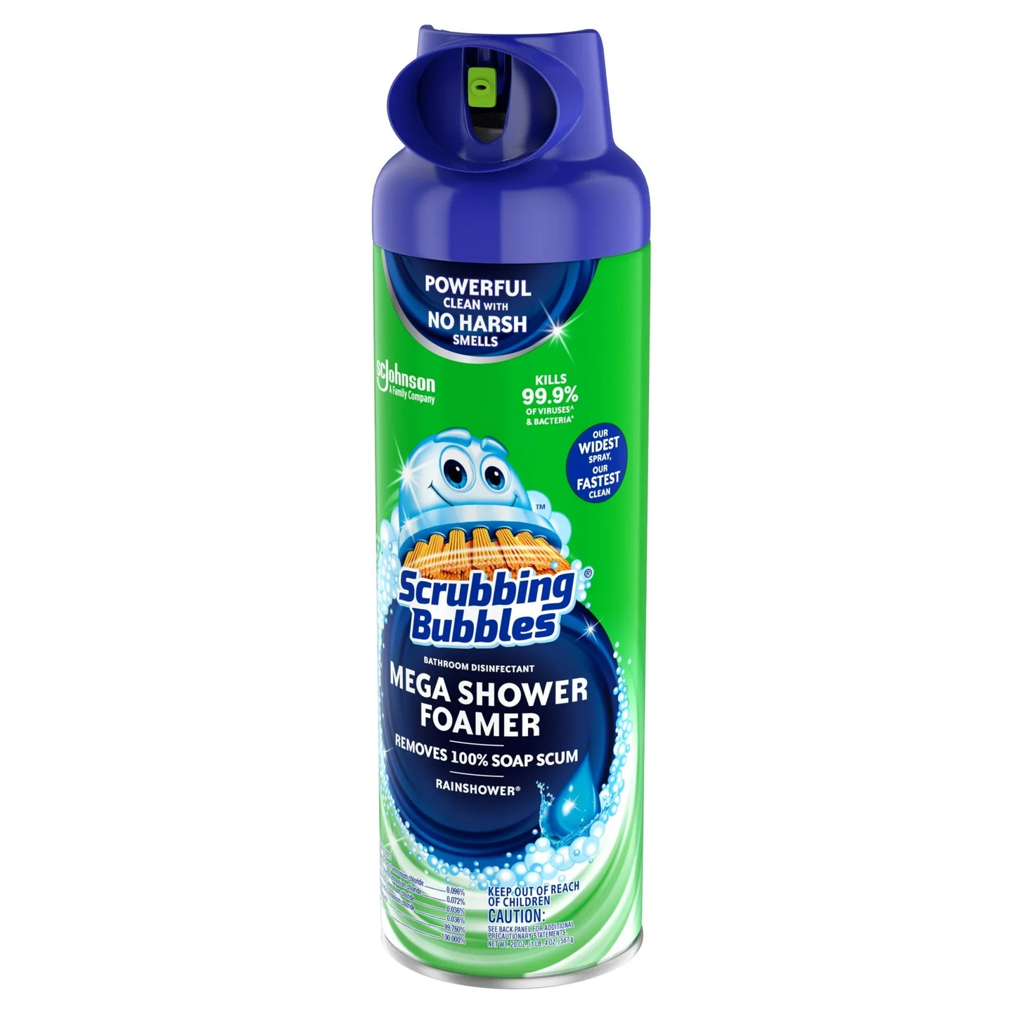 Scrubbing Bubbles Mega Shower Foamer Aerosol, Tough Foaming Bathroom, Tile, Bathtub and Disinfectant Shower Cleaner (1 Aerosol Spray), Rainshower Scent, 20 oz