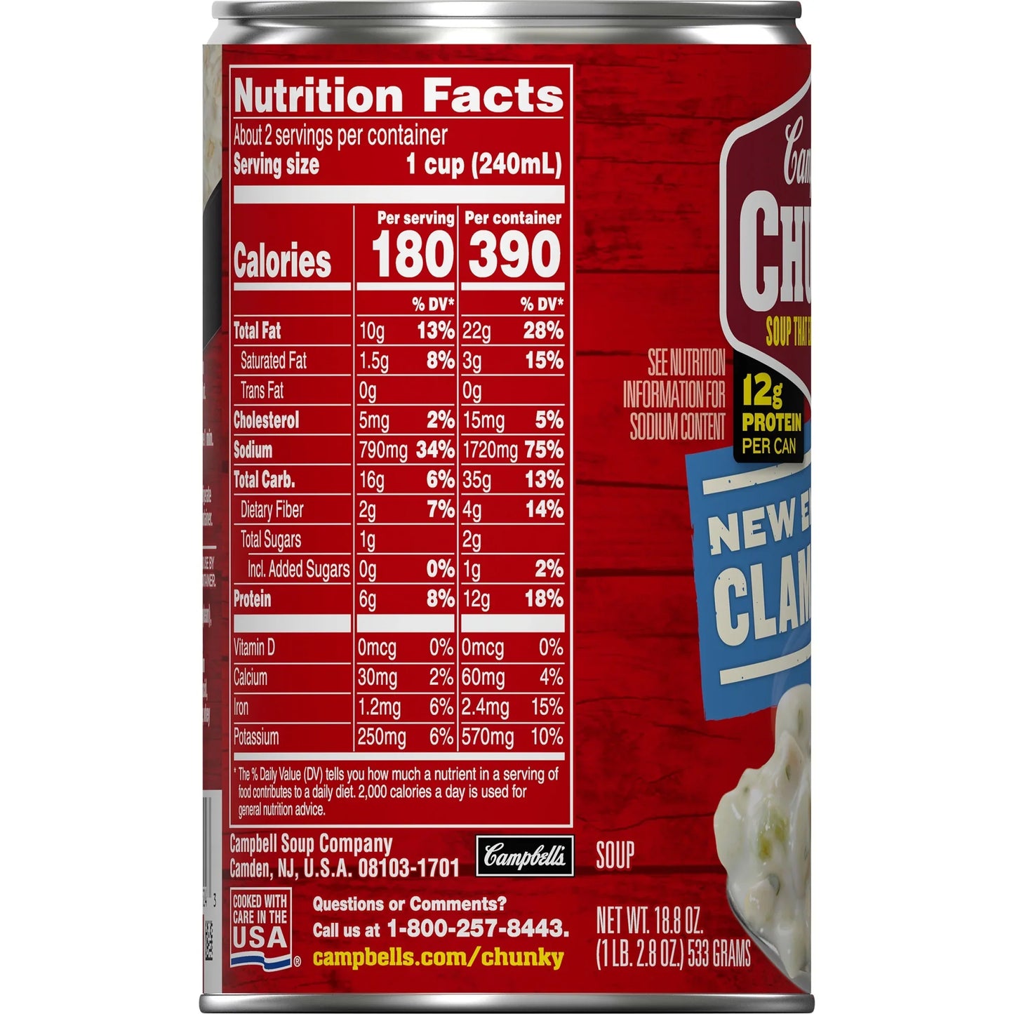 Campbell's Chunky Soup, Ready to Serve New England Clam Chowder, 18.8 oz Can
