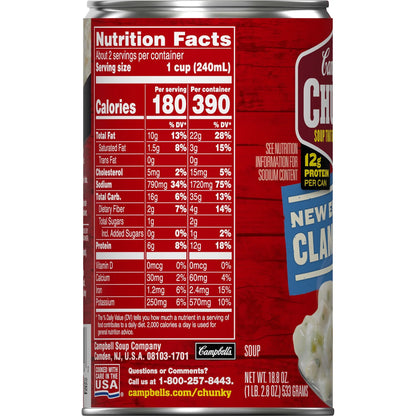 Campbell's Chunky Soup, Ready to Serve New England Clam Chowder, 18.8 oz Can
