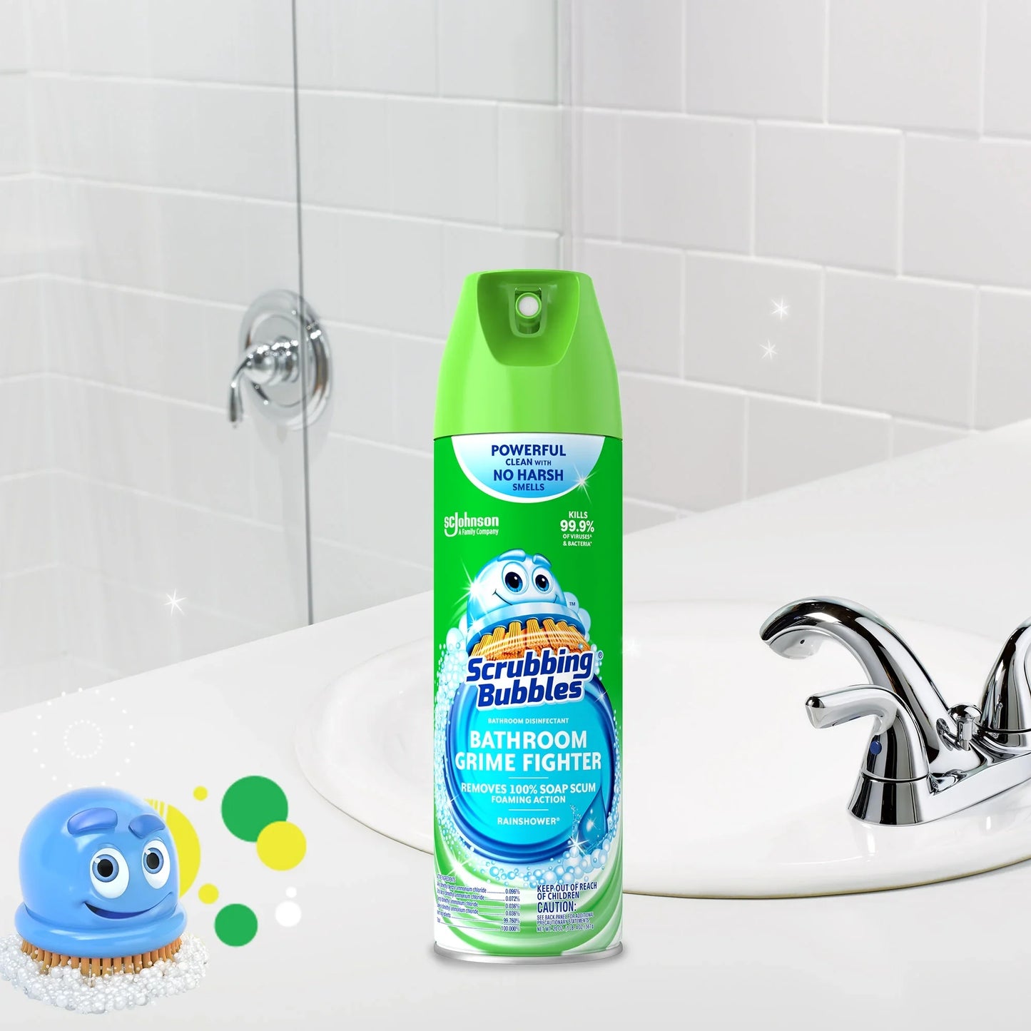 Scrubbing Bubbles Bathroom Grime Fighter Disinfectant Cleaner Aerosol, Rainshower, 20 oz, 1 Count